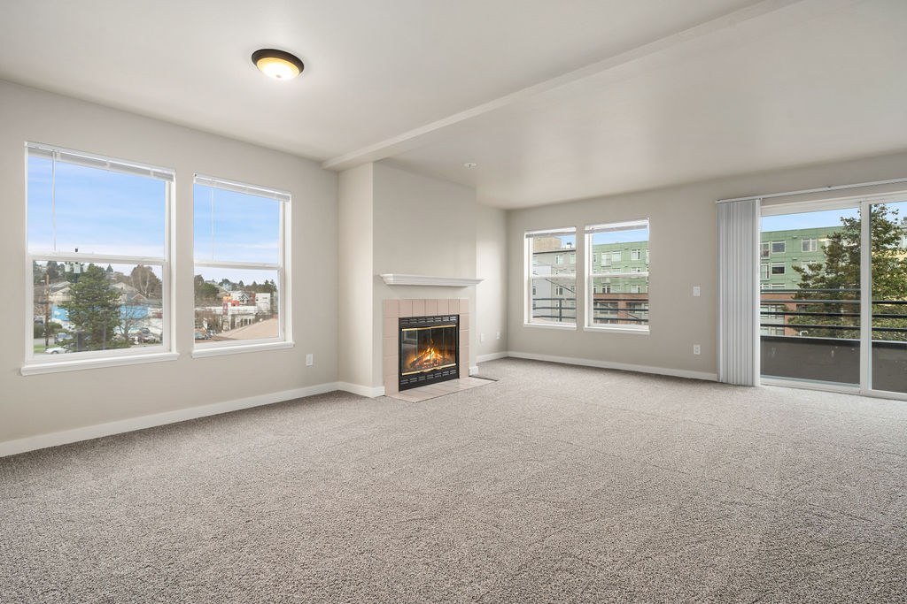Bright living room with dining area